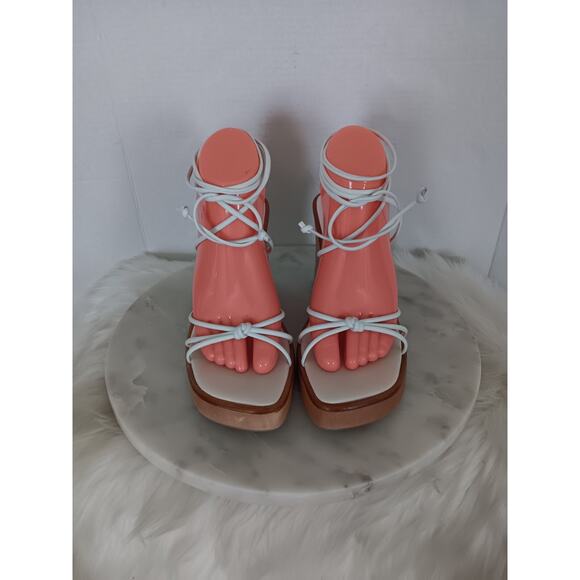 Steve Madden Womens 8.5 B Darlla Gladiator Platform Sandals White Wooden Heel - Picture 1 of 13